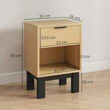 Nightstand, Bedside Table With Drawer, Open Compartment, Bedside Cabinet For Bedroom, Living Room, 35 X 26 X 50 Cm, Oak - Khaki - View 2