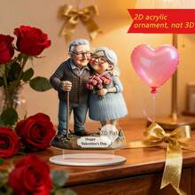 1/3件装甜蜜老夫妇亚克力牌，2D平面多功能展示架/桌面装饰，适合情人节、生日礼物、办公桌和床头柜。 - 彩色 - 查看 5