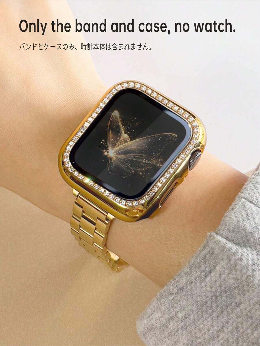 二合一组合套装：包含轻薄金属表带和保护壳，适用于 38mm/40mm/41mm/42mm/44mm/45mm/46mm/49mm 表盘的 ，兼容 Ultra 3/2/1、SE、S10-S2，男女通用设计，金色