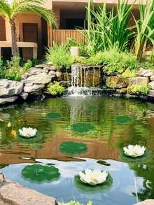 2朵人造漂浮莲花，带荷叶，适用于湖泊、池塘、游泳池、水族箱装饰，也可用于家庭花园、庭院、池塘装饰。 - 彩色 - 查看 5