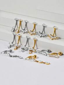 1 pieza Anillo de ombligo con flor de marquesa de acero inoxidable y circonita, 14G, con colgante de circonita, piercing inverso de ombligo, joyería de perforaciones - Como se muestra en la imagen - Ver 4