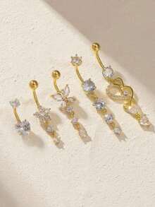 5入組時尚立體蝴蝶造型蓋臍戒，心形吊墜肚臍環，女性適用的穿孔珠寶，適合日常佩戴和節日送禮