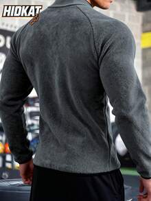 Hidkat Men's Solid Color Fleece Sweatshirt, Soft & Cozy, Round Neck Half-Zip, Suitable For Layering Or Outerwear, Essential For Autumn/Winter