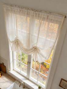 1 件波西米色条纹系带窗帘，适用于厨房、浴室等，可遮光，半截窗帘，可调节高度，短款薄纱，适合咖啡厅等家居装饰，杆袋式设计。 - 米色 - 查看 4