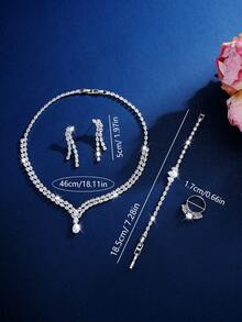 Set de 5 piezas de joyería de lujo de estilo oriental para novia que incluye collar, aretes, anillo, pulsera, adecuado para uso en bodas, cumpleaños, festivales y fiestas de mujeres - Plateado - Ver 4