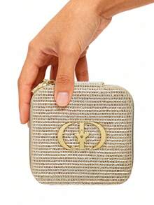 Dior Caja de joyería cuadrada con accesorios de metal con estrella y espejo, totalmente cubierta de rhinestones en un elegante color dorado champán, ideal como regalo festivo o para almacenamiento diario de maquillaje y joyas, para todo el año - Dorado - Ver 6