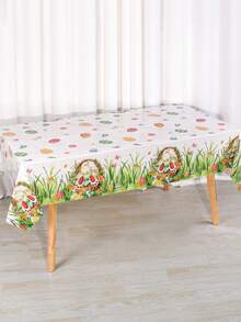 1 pieza Mantel de Pascua, 220x130cm, Mantel desechable de plástico con diseño de conejo de Pascua, huevos, polluelos, mantel rectangular con diseño de flores de primavera y cola de conejo, adecuado para decoración de mesa de cocina y comedor en el hogar, suministros para fiesta de Pascua - Multicolor - Ver 8