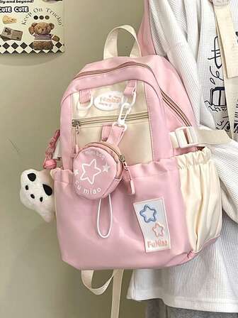 Süße Farbblock Mini-Umhängetasche, koreanischer Stil Dopamin Stern kleiner Rucksack, Mittlere/Oberschule Schüler Büchertasche, Outdoor Reise Lern Frühlings Ausflug Umhängetasche für Mädchen