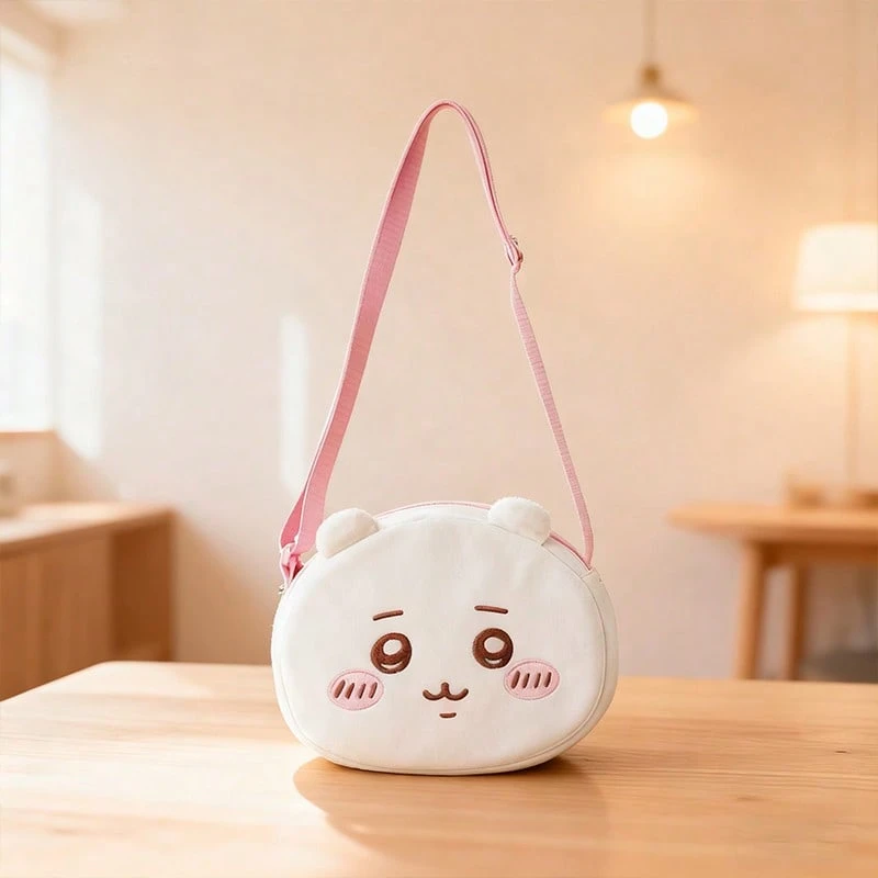 Miniso 1pc Soft Plush Crossbody Bag (Qianchuan Series) - Soft Plush Material, 3D Cute Face Design, Everyday Portable Crossbody Bag - White - View 1