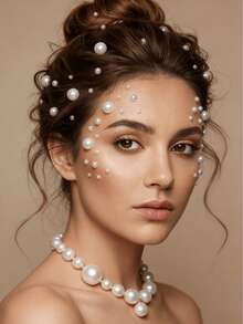 3/5/10片/套 多用途迷你珍珠贴纸套装 - 自粘珍珠，适用于面部、头发、眼妆、美甲和身体装饰，美容配件 - 白色 - 查看 5