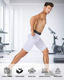 TendenciaPantalones cortos deportivos de compresión para hombre, de elastano, para correr, entrenamiento, con bolsillos, capa base activaCalidad premium - Ca Verde+CA Negro+Blanco - Ver 12