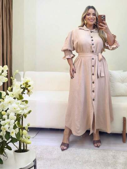 Chemise Feminino Casual  Plus Size elegante Conservador / modesto Botões na frente Férias