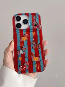 New Year Red & Blue Foil Texture Cartoon Pony Design Phone Case Compatible With Iphone 17 Pro Max, 15 New, 16 Pro, Shockproof Full Coverage Creative Protective Cover For Women, 13, 15 Pro, 14 - Red - View 7