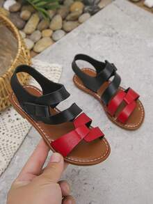 2025 Summer New Girls Flat Sandals, PU Leather Material, Adjustable Hook And Loop Design, Non-Slip Durable Sole, Suitable For Daily Wear, Beach, Camping, School And Other Occasions - Red - View 3