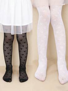 2 Cặp quần tất lưới Jacquard họa tiết trái tim cho bé gái, phù hợp cho mùa xuân/hè - Nhiều màu - Xem 8