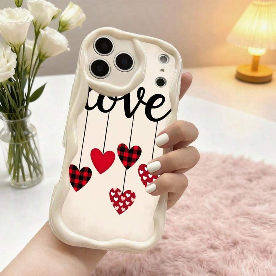 1PC Phone Case ,  Love Hearts Plaid Pattern Design , Stylish Phone Case, Phone Decoration, All-around Lens Protection, Creative Small Gift, Funny Gift for Boys and Girls - Weiss - Übersicht 1