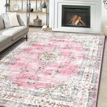 Pink Floral Vintage Pattern Area Rug Washable Rug Vintage Traditional Floor Cover Foldable Thin Retro Accent Indoor Non Slip Carpet Print Mat Bedroom Living Room Bathroom Home Decor Large Carpets Dining Room Rug Kitchen Rugs For Entryway - A - Xem 3
