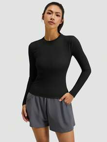 MathCat Workout Shirts For Women Long Sleeve, Workout Tops For Women, Quick Dry Gym Athletic Tops - 星星耀黑色 - 查看 4