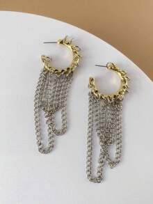 Minimalist Hollow Geometric Circle Pieced Pendant Earrings, Unique Jewelry Women - Gold - 查看 5