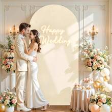 1 件装，米色半圆形拱形背景，婚礼拱门罩，双面氨纶覆膜布料拱门背景圆顶拱门 - 由弹性聚酯纤维制成，非常适合婚礼装饰、宴会、圣诞节、生日、婴儿派对、拍照墙、性别揭晓派对用品和特殊活动 - 聚酯纤维（仅包含布料罩，不含支架） - 米色 - 查看 4