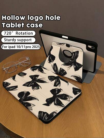 1 件装，双面高清印刷黑色蝴蝶结图案平板电脑保护套，兼容 iPad 10/9/11 2025，透明亚克力后盖，2026 新款，自动唤醒/睡眠，多角度支撑带笔槽，办公学习必备，非磁性保护套，2026 新年礼物。