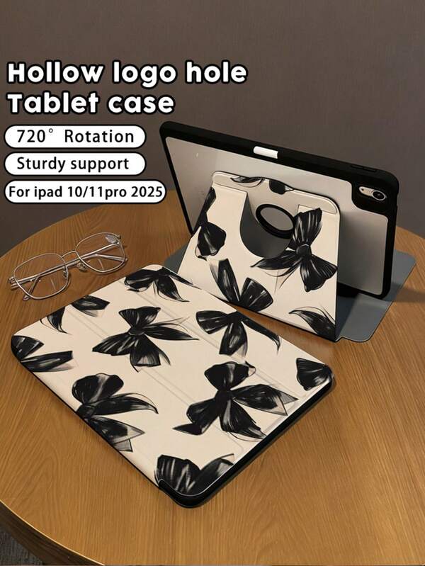 1 件装，双面高清印刷黑色蝴蝶结图案平板电脑保护套，兼容 iPad 10/9/11 2025，透明亚克力后盖，2026 新款，自动唤醒/睡眠，多角度支撑带笔槽，办公学习必备，非磁性保护套，2026 新年礼物。