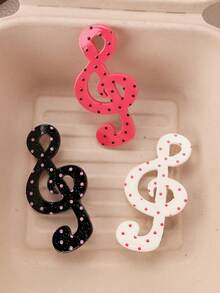 6/1pc Polka Dot & Musical Note Design Hair Clips, Unique & Fun Hair Accessories, Solid Color Note Hair Clips, Cute & Sweet For Girls, Striped Duck Clip Bangs Hairpins, Holiday Gift Hair Decorations, Suitable For Parties And Events, Head Accesssories - Multicolor - View 4