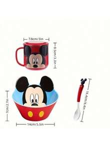 Disney Juego de 3 piezas de vajilla de plástico con licencia oficial que incluye un tazón de Mickey y Minnie, una cuchara y una taza. El tazón tiene el diseño de Elsa de Frozen, y los otros 3 tazones tienen los icónicos oídos de Mickey y lazos de Minnie en rojo, azul y rosa respectivamente. Perfecto para servir postres. - Multicolor - Ver 6