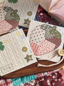 1 Set White Kraft Paper Memo Pad, Fabric Handmade Studio, Cute Mini Embroidered Fabric Stickers For Scrapbooking & Note Taking - Multicolor - View 4