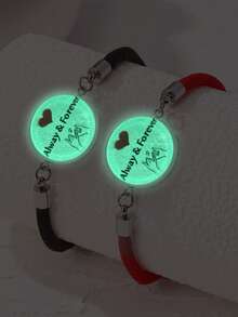 2pcs/Set Glow-In-The-Dark Leather Bracelet, Sun Moon Star Pattern, Fashion & Personalized, Couple Bracelet, Shines In The Dark, Accessory - Multicolor - View 6