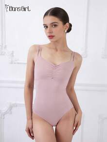 DonsGirl 1pc Women's Ballet Leotard, Spaghetti Strap Design, Criss-Cross Back Tie Waist, Tight Fit, Suitable For Dance/Gymnastics/Yoga, Performance Wear - Dusty Pink - View 3