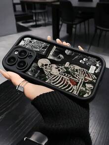 Skeleton Lovers Phone Case, Gothic Style, Phone Case For IPhone 17 Pro Max 17 Air 17Pro 16 15 14 13 12 11 Pro Max, Skeleton Couple Gift, Dark Romantic Design, Gothic Skeleton Theme, Love And Death, Romantic Skeleton Lover Present, Skull And Rose Artwork - 黑色 - 查看 1