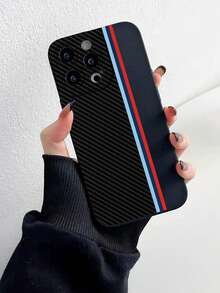 1pc Black Carbon Fiber Texture Vertical Striped 2D Printed Pattern Fashionable Versatile Personalized Mysterious Style Phone Case, Suitable As Gift For Girlfriend, Best Friend, Wife, Lover, Aunt, Boss, Sister, Couple, Classmate, Teacher, Birthday, Holiday - Black Matte Soft Full Coverage Protective Anti-Dust Waterproof Case Compatible With Iphone 13/17/16/15/14/13/12/11/Pro/ProMax/X/XR/XS/XSMAX/7/8/PLUS And Models - Black - View 2