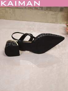 1 đôi sandal cao gót thời trang mới dành cho nữ, gót cao mạ vàng, giày dự tiệc thanh lịch, chất liệu da PU cao cấp với khóa cài và dây thun, kiểu dáng mới cho nữ dự tiệc, mùa xuân/hè. - màu đen - Xem 10