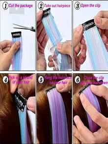 Unicorn Wave Hair Extensions Set (Straight & Wavy) - 1pc/6Pcs 20 Inch Heat Resistant Clip-Ins, Colorful Bohemian Highlights For Christmas Festival (Pre-Styled) - Multicolor - View 7