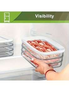 一套四层PET塑料冷藏盘盒，防漏可重复使用食品储物盒，适用于肉类、水果和蔬菜，厨房收纳，厨房配件，家居装饰，圣诞礼物，家居礼品，房间装饰