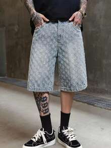 Men's Vintage Loose Crochet Washed Denim Shorts - Light Wash - View 4