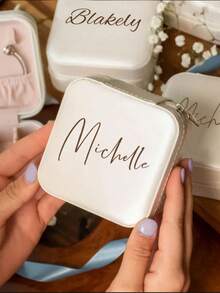 Personalized Name/Text Jewelry Box, Custom PU Jewelry Box, Wedding & Bridal Gift, Beige Fabric Lining, Zipper Closure, Personalized Name/Information, Bridesmaid Gift, Mother's Day, Valentine's Day, Birthday, Elegant Ladies Jewelry Box - Multicolor - View 6