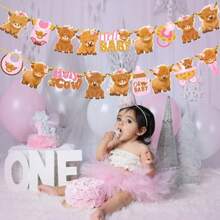 DPink Highland Cow Banners 2Pcs Highland Cow Baby Shower Party Decorations Holy Cow Baby Shower Banner Highland Cattle Cutout Decorations For Girl Oh Baby Cow Birthday Party Plies - Nhiều màu - Xem 6