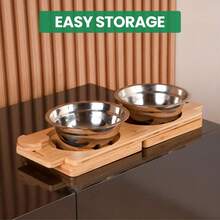 Adjustable Bamboo Dog Food Feeder With 2 Stainless Steel Bowls, Elevated Pet Food And Water Bowls Stand, Neck Protection, No Electricity Or Battery Required - Multicolor - View 4