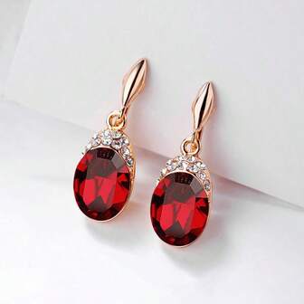 1 par de pendientes de clip con cristales elegantes, diseño simple y versátil para mujeres