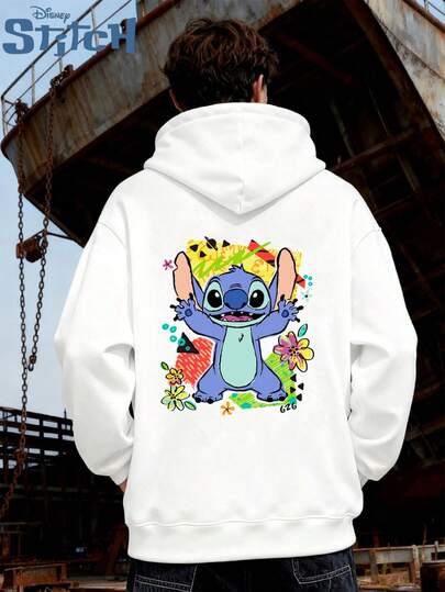  Disney Stitch Series Fashion Stitch Print Hoodie, Men's Loose Long Sleeve Drawstring Hoodie, Disney Print Autumn/Winter Hoodie (Men's Pullover Hoodie, Black Hoodie, White Hoodie, Winter Hoodie, Gray Hoodie, Men's Winter Hoodie, Plus Size Hoodie)
