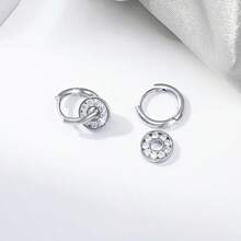 1pc Luxury Elegant Sweet Geometric Star & Moon Design Hypoallergenic 925 Sterling Silver Cubic Zirconia Pendant Earrings Set, Suitable For Daily, Vacation, Party, Date, Holiday Gift - Silver - View 2