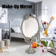 GLOGLOW Espejo de Maquillaje Retro, Espejo de Maquillaje Retro de Metal de Estilo Europeo Espejo de Doble Cara para Tocador de Escritorio Baño Decoración del Hogar(S) - Grande - Ver 2