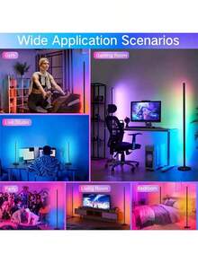 AMILL 2pcs Smart RGB LED Corner Floor Lamp, RGB Tube Light Bar With Stand, USB Powered , App Control, Color Changing Ambient Lighting For Living Rooms, Bedrooms, Gaming Rooms, Christmas Decor, And Game Room - Multi-color light - View 11