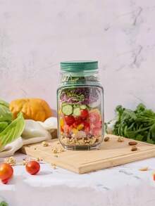 侧开口防漏沙拉盒 - 适用于微波炉、洗碗机和冰箱 - 带调料杯的密封沙拉碗，可堆叠设计，适合备餐、午餐、晚餐、办公和旅行使用 - 彩色 - 查看 7