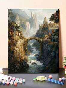 1件幻想城堡橋樑河流山脈風景DIY數字油畫畫布藝術，DIY手工藝品，適合成人居家裝飾，40x50cm/16x20in，節日、情人節、復活節、感恩節禮物 - 彩色 - 查看 9