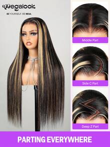 MEGALOOK 10-30 Inch Ombre Highlight 6x5 Lace Silk Straight 100% Human Hair Wig, Pre-Cut Lace Closure Natural Hairline, Beginner Friendly Transparent Lace Wig 180% Density Bobo Head Long Hair Wig - No Glue, Natural Look For Daily, Halloween, Party, Y2K, Vacation, Cosplay, School, Christmas, Wedding, Holiday - SNATURAL/27 - View 5