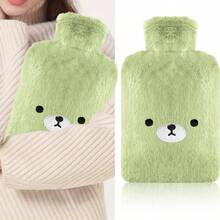 Samply Hot Water Bottle With Cute Fleece Cover, Hot Water Bag For Hot And Cold Compress, Hand Feet Warmer, Neck And Shoulder Pain Relief - 綠色 - 查看 1