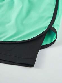 1 pezzo Pantaloncini sportivi tinta unita, anti-sfregamento, leggeri, a doppio strato, unisex, adatti per corsa, attività all'aperto, palestra, primavera/estate - Menta Verde - Visualizzare 7